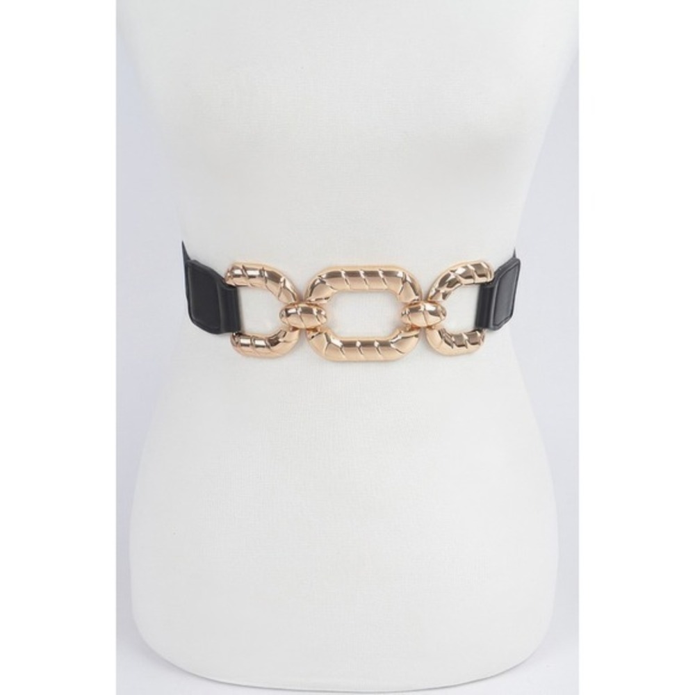 Chain Belt Womens OS Black Excellent Chunky Gold Link Elastic Cinch
